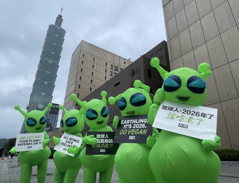 外星人元旦快閃信義區　PETA推廣蔬食倡議尊重生命