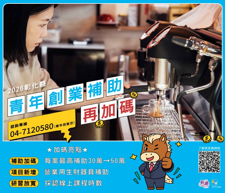 彰化縣青年創業補助再升級　最高補助提高至50萬元